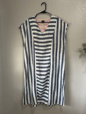 Clarity by Threads White Blue Striped Midi Dress  Short Sleeve Sz XL Summer Chic